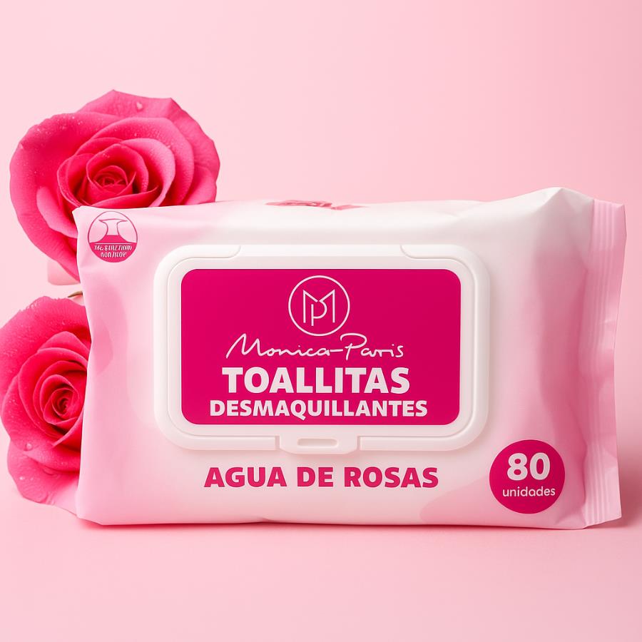 Producto: Toallitas Desmaquillantes Agua de Rosas – Mónica París (80 unidades)